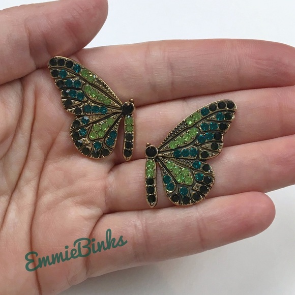 New FP Crystal Butterfly Open Wing Stud Earrings - Picture 4 of 16